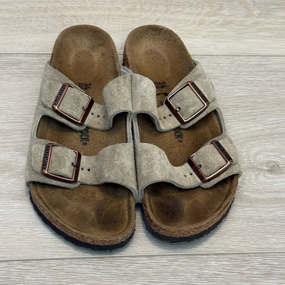Birkenstock Taupe Suede Buckle Sandals